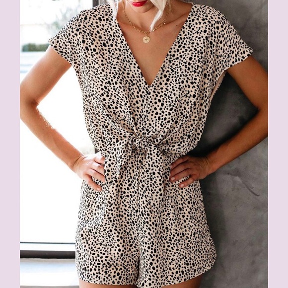 She and Sky Pants - She & Sky romper with a cute tie waist accent